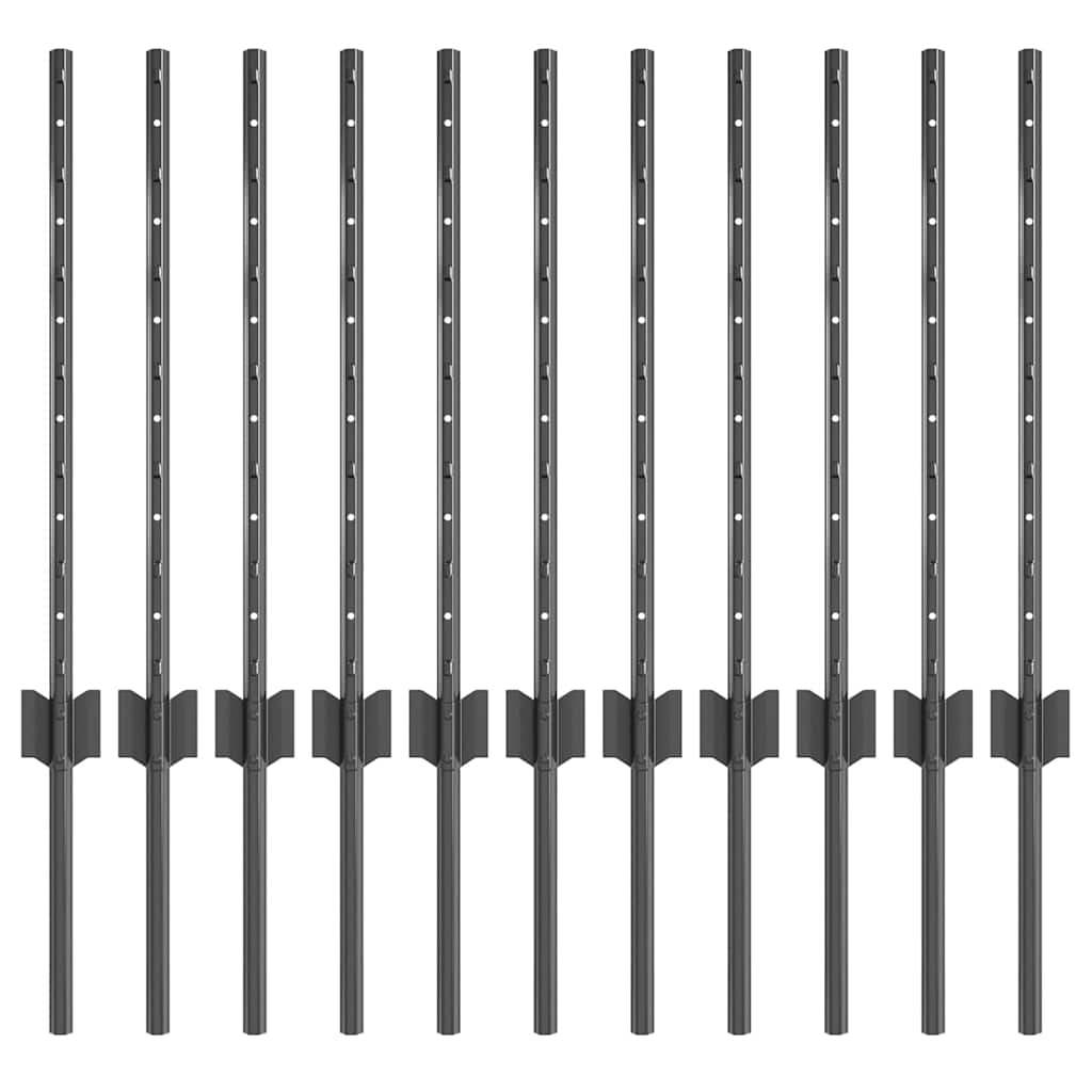 Palo per recinzione interrato in acciaio verniciato Grigio 100 cm - Set 11 pezzi