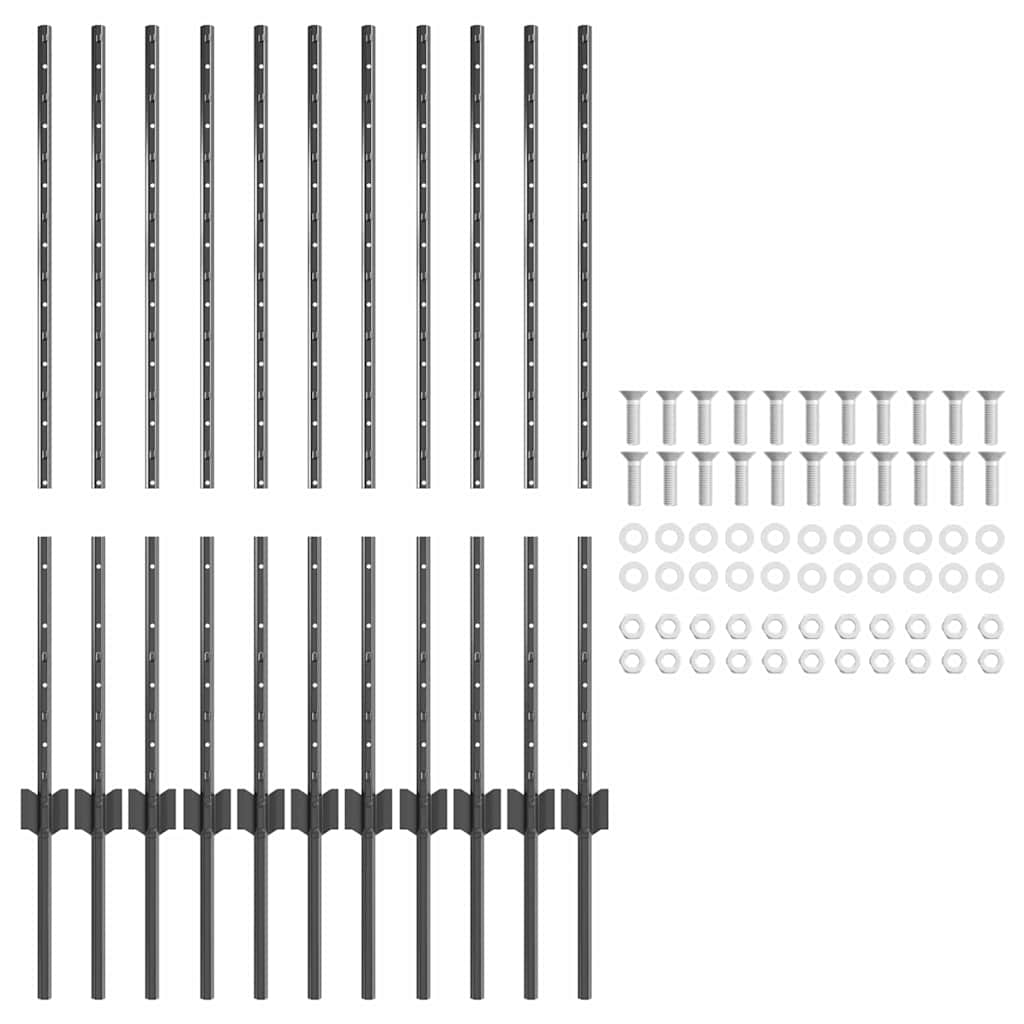 Palo per recinzione interrato acciaio verniciato grigio 140 cm - Set 11 pezzi