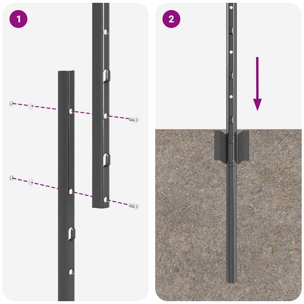 Palo per recinzione interrato acciaio verniciato grigio 140 cm - Set 11 pezzi