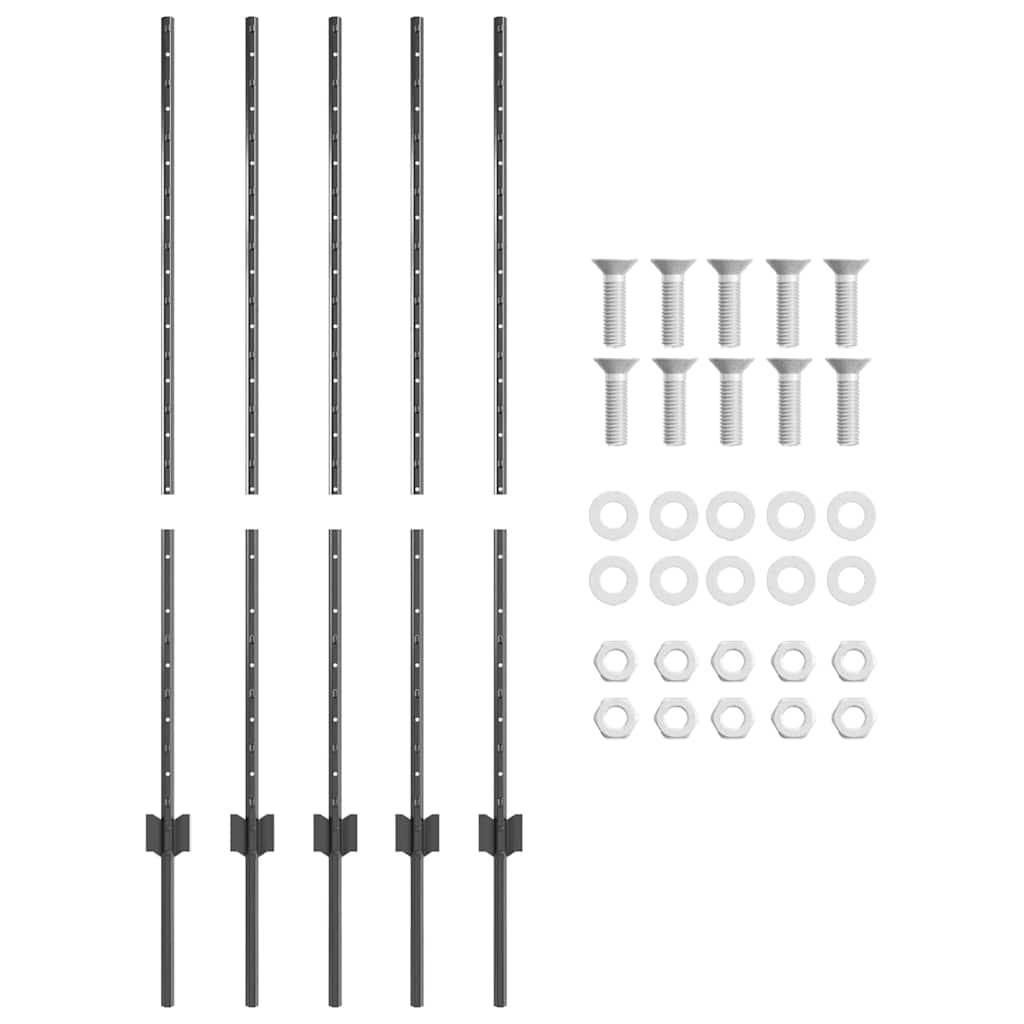 Palo per recinzione interrato acciaio grigio 160 cm - Set 5 pezzi