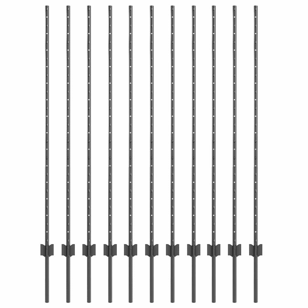 Palo per recinzione interrato acciaio grigio 180 cm - Set 11 pezzi