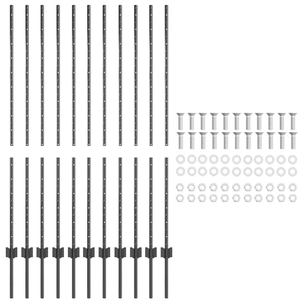 Palo per recinzione interrato acciaio grigio 180 cm - Set 11 pezzi