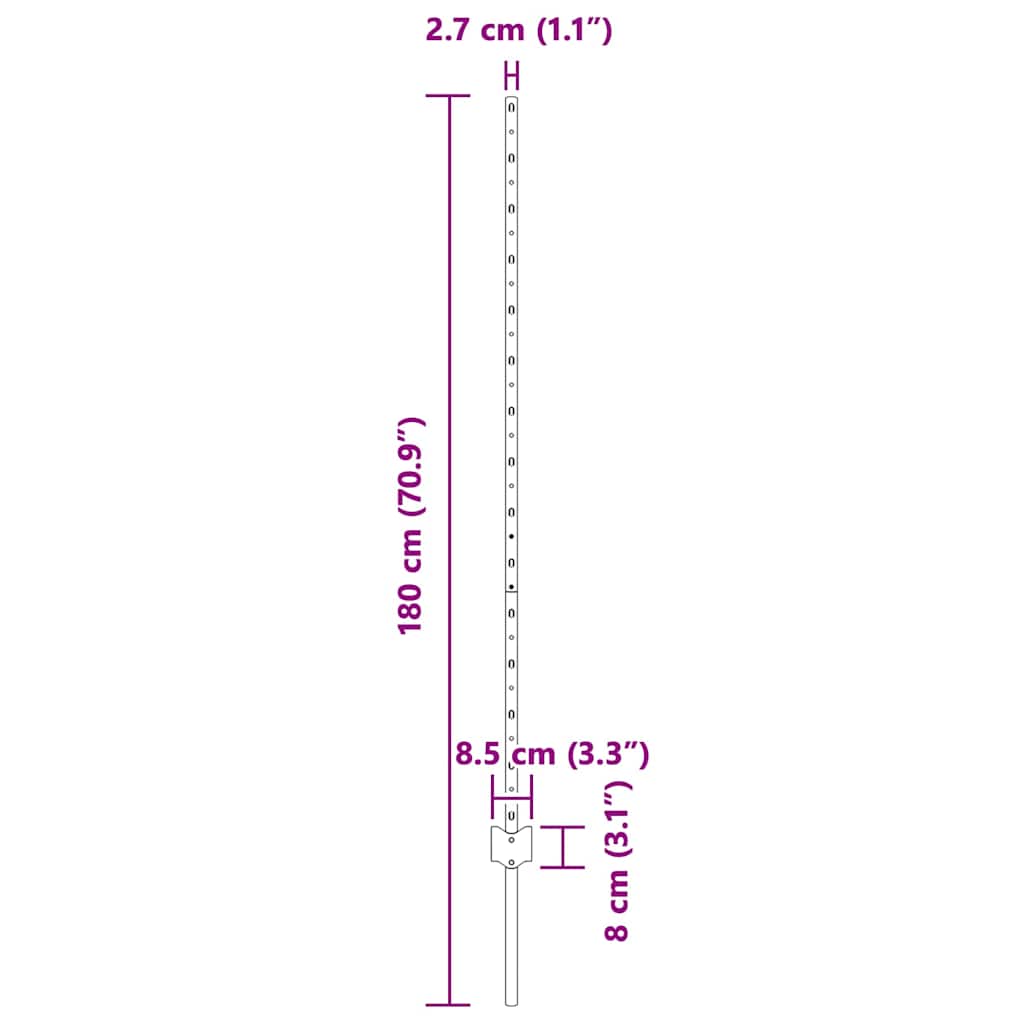 Palo per recinzione interrato acciaio grigio 180 cm - Set 11 pezzi