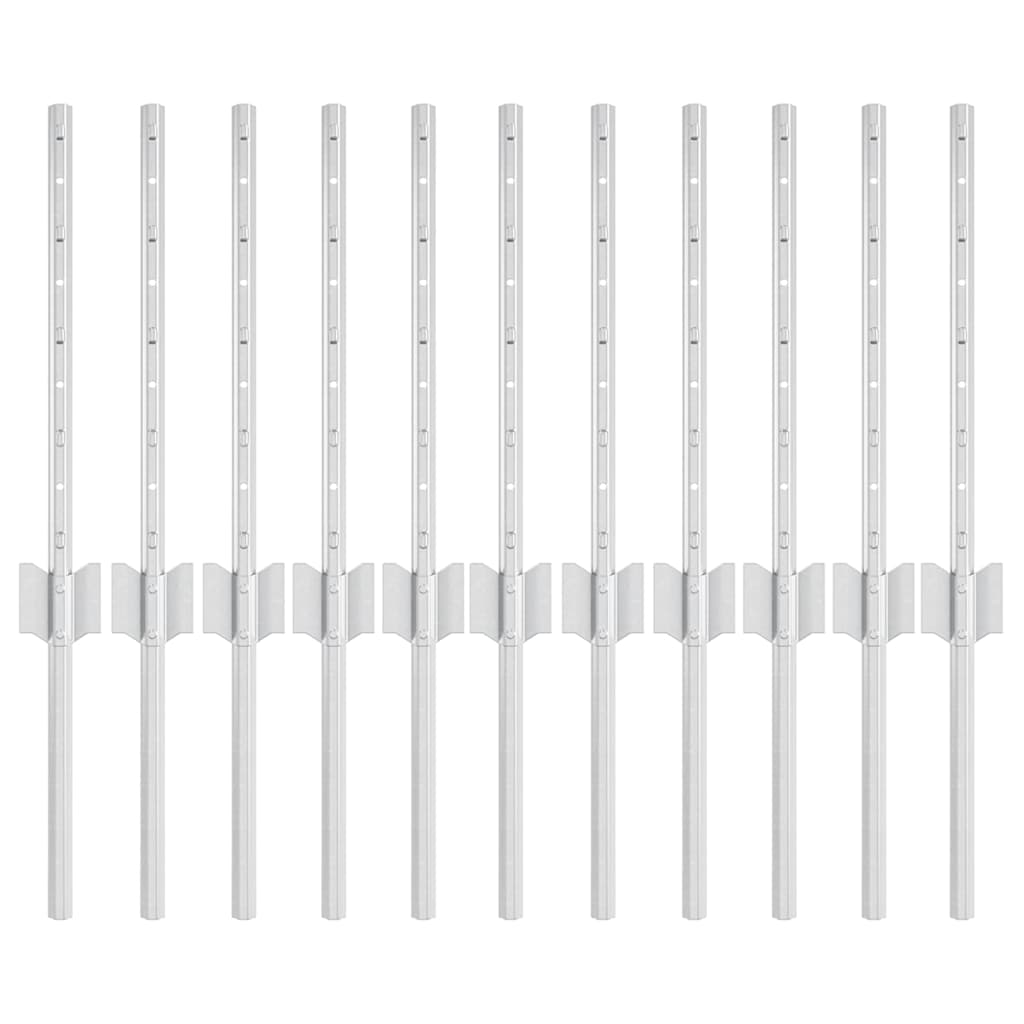 Palo per recinzione interrato acciaio verniciato 80 cm argento (set 11 pezzi)