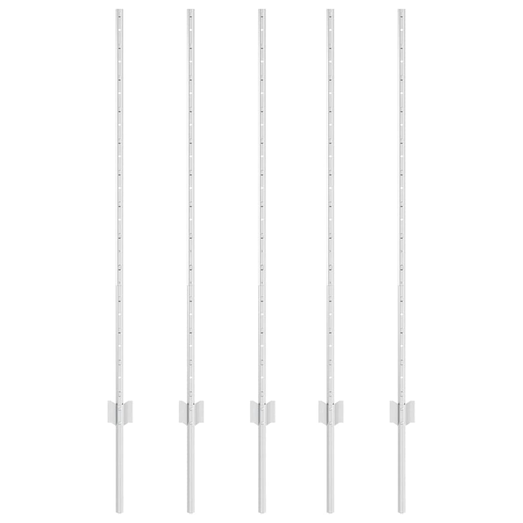 Palo per recinzione interrato in acciaio 160 cm argento - Set 5 pezzi