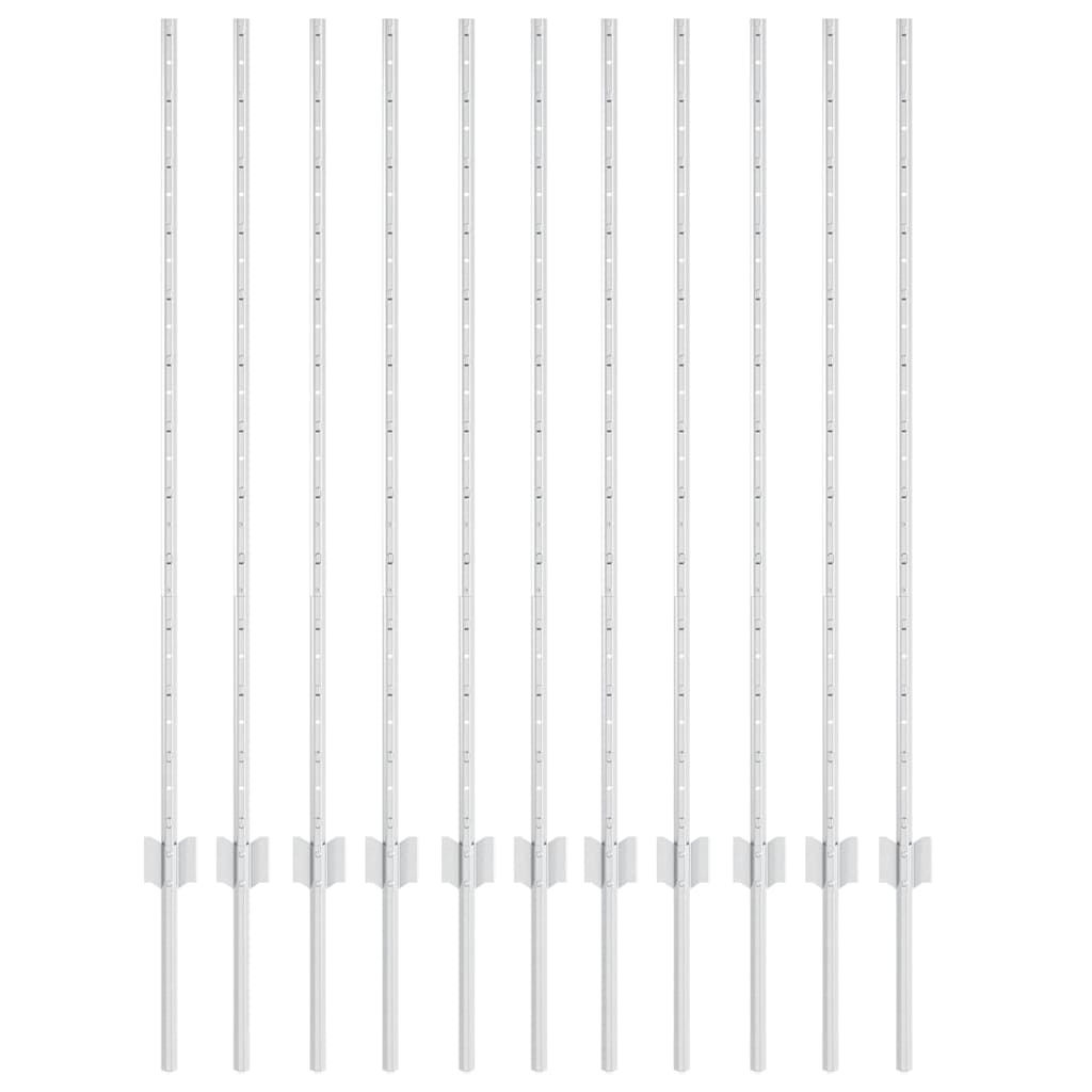 Palo per recinzione interrato 11 pezzi Argento 160 cm - Acciaio verniciato
