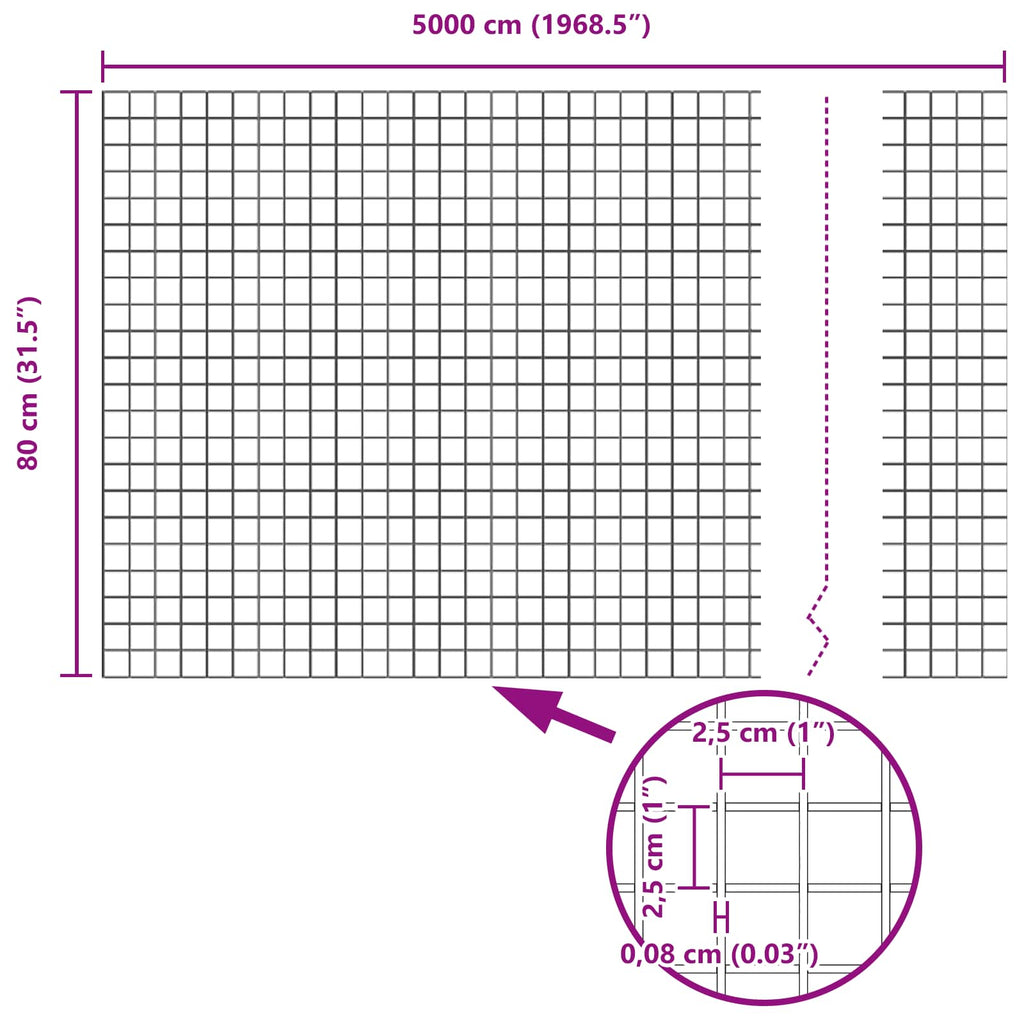 Recinzione in Rete Saldato Argento 5000 x 80 cm