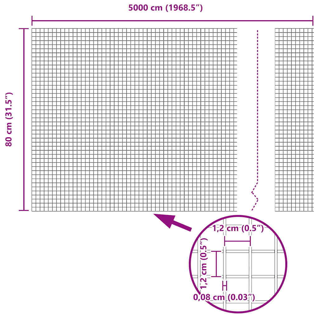 Recinzione in Rete Saldato Verde 5000 x 80 cm