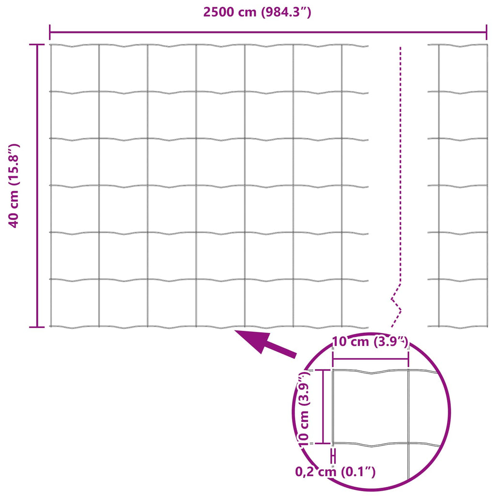Recinzione Euro Grigio 0,4 x 25 m Ferro rivestito in PVC