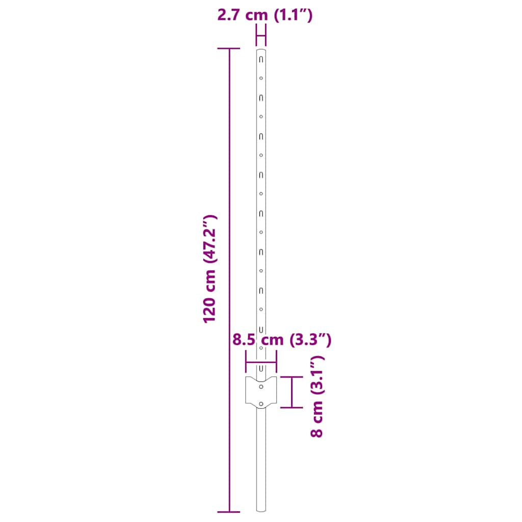 Palo per recinzione interrato in acciaio 120 cm Verde - Set da 22 pezzi