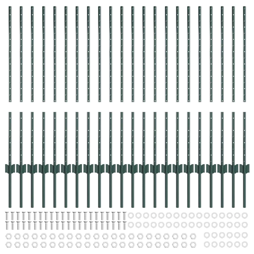 Palo per recinzione interrato 22 pz Verde 140 cm Acciaio verniciato