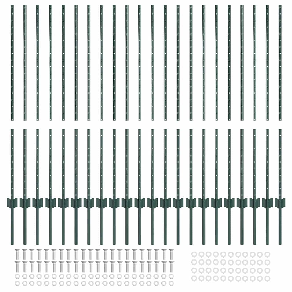 Palo per recinzione interrato 22 pz Verde 160 cm Acciaio