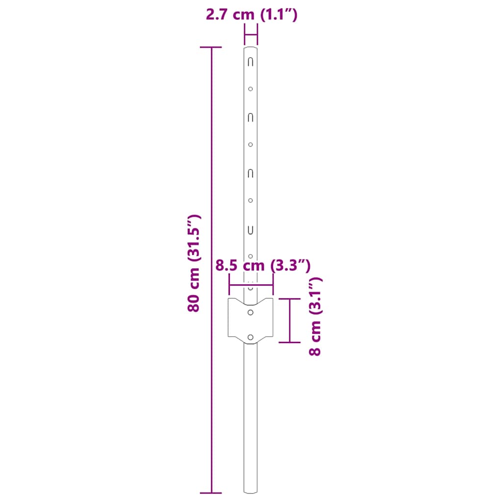Palo per recinzione interrato 22 pezzi argento 80 cm acciaio verniciato