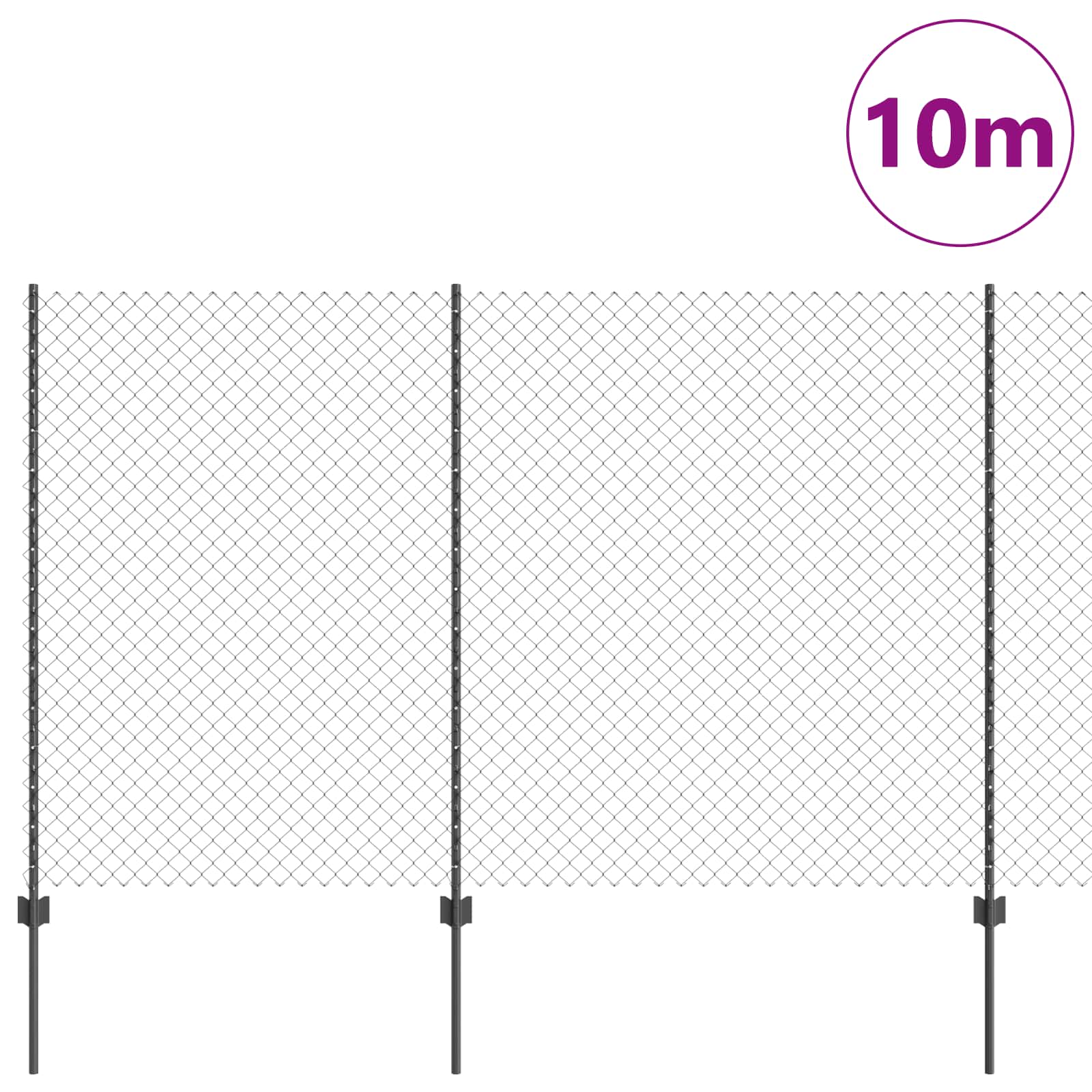 Recinzione a maglie metalliche con palo 10 x 1,5 m - Acciaio rivestito PVC grigio