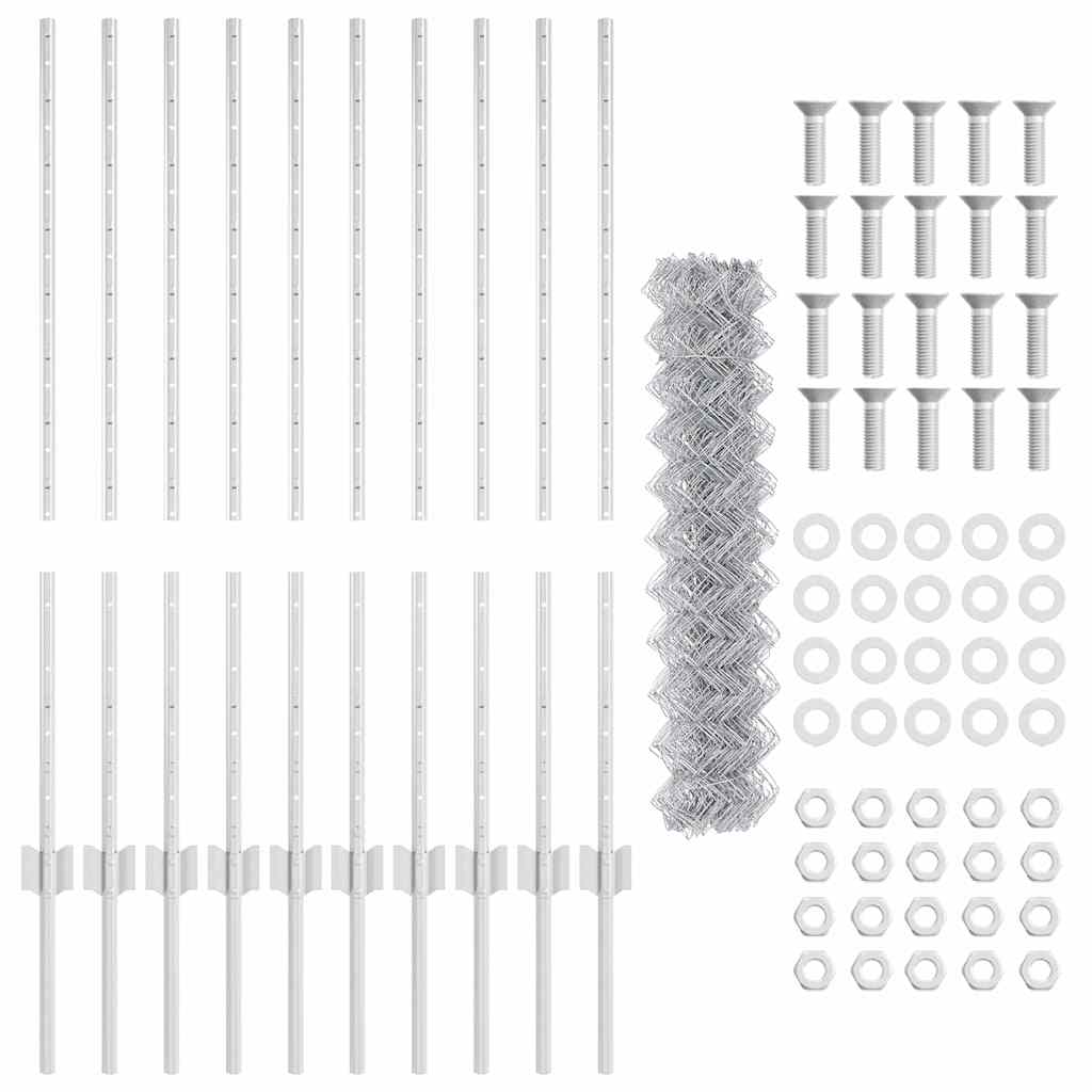 Recinzione a maglie metalliche con pali 10 x 1 m (L x H)