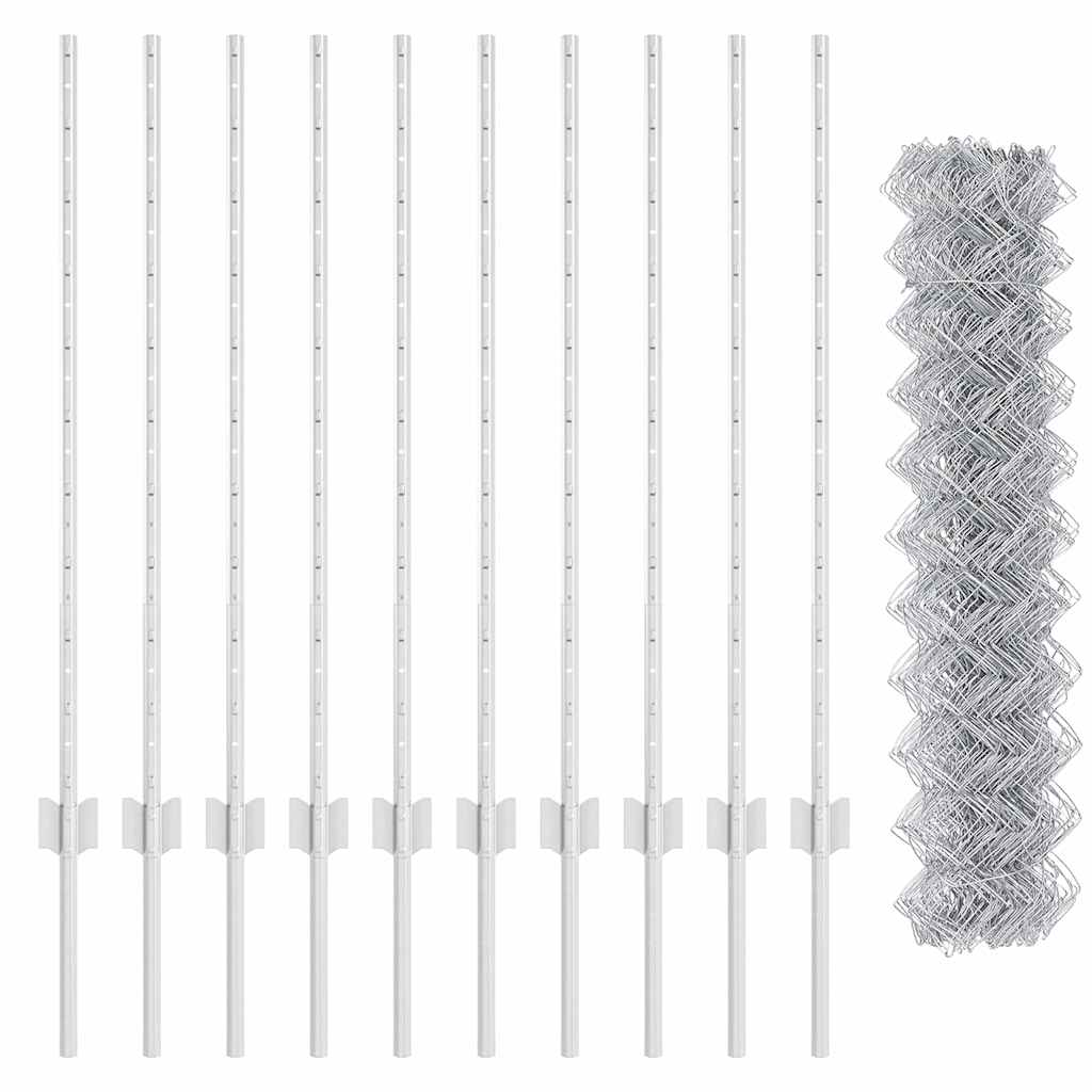 Recinzione a maglie metalliche con pali 10 x 1 m (L x H)