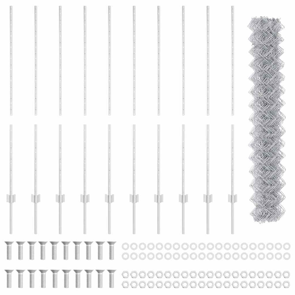 Recinzione a maglie metalliche con palo 10 x 1,4 m - Acciaio zincato