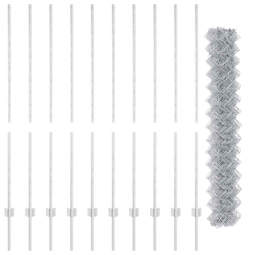 Recinzione a maglie metalliche con palo 10 x 1,4 m acciaio zincato