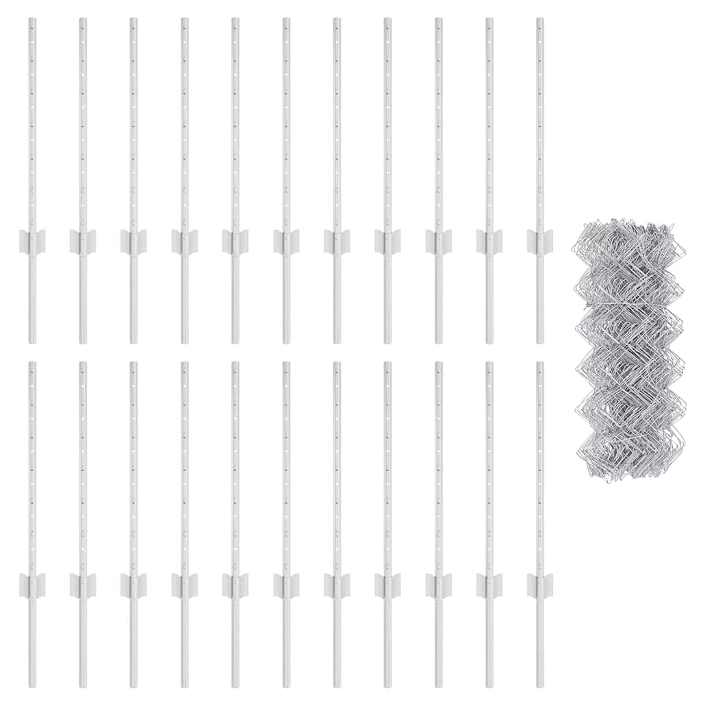 Recinzione a maglie metalliche con pali 25 x 0,6 m