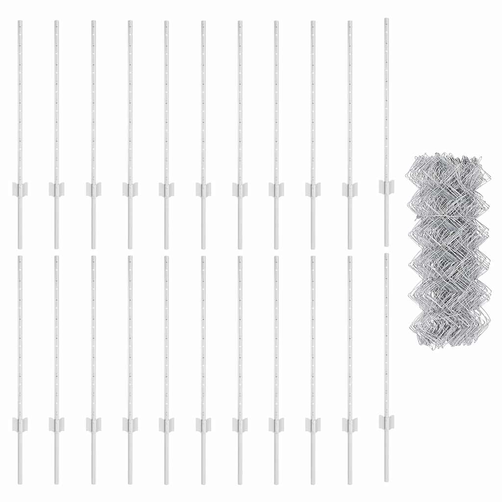 Recinzione a maglie metalliche con palo 25 x 0,8 m acciaio zincato