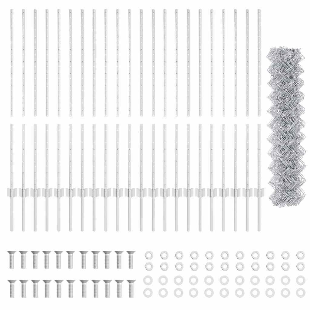 Recinzione a maglie metalliche con pali 25 x 1,2 m - Acciaio zincato