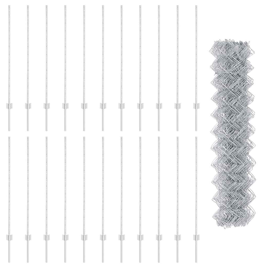 Recinzione a maglie metalliche con pali 25 x 1,2 m - Acciaio zincato