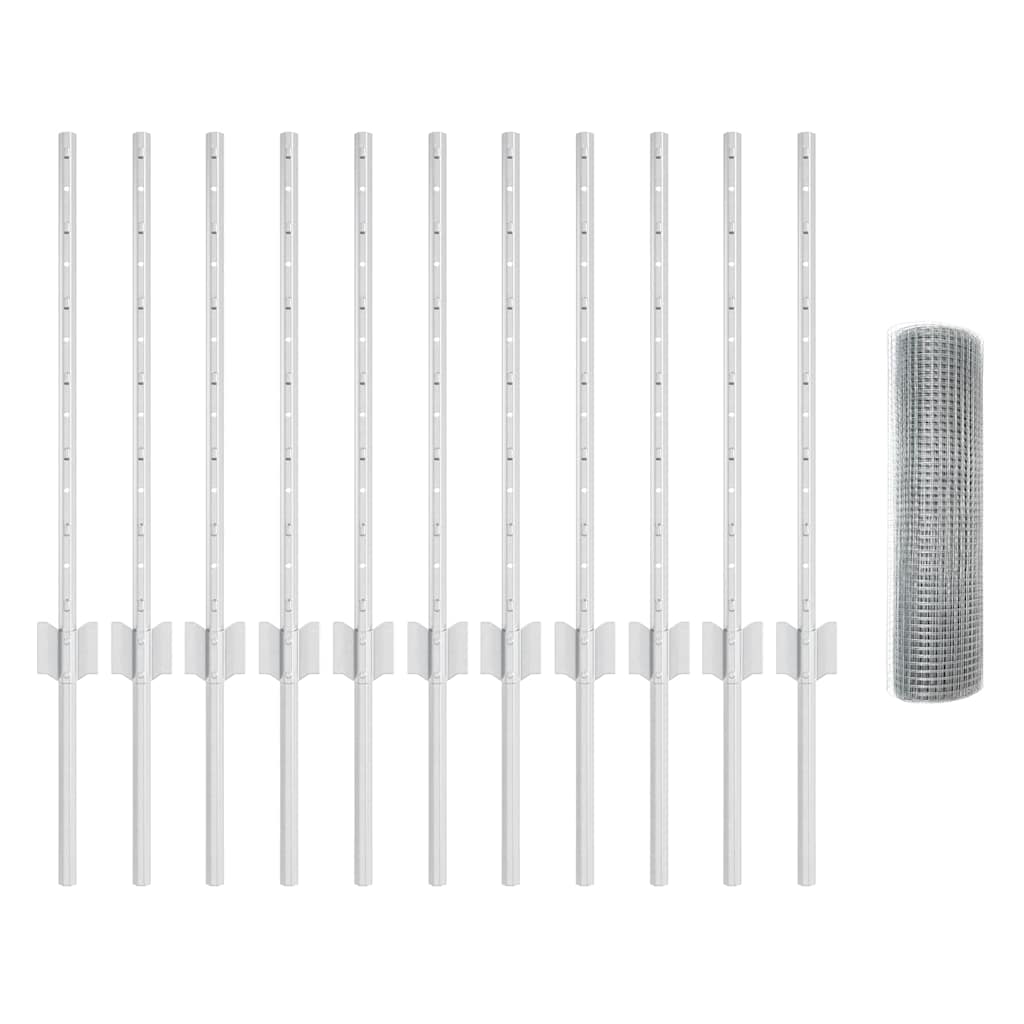 Recinzione in rete saldata zincata 25 x 0,5 m con pali