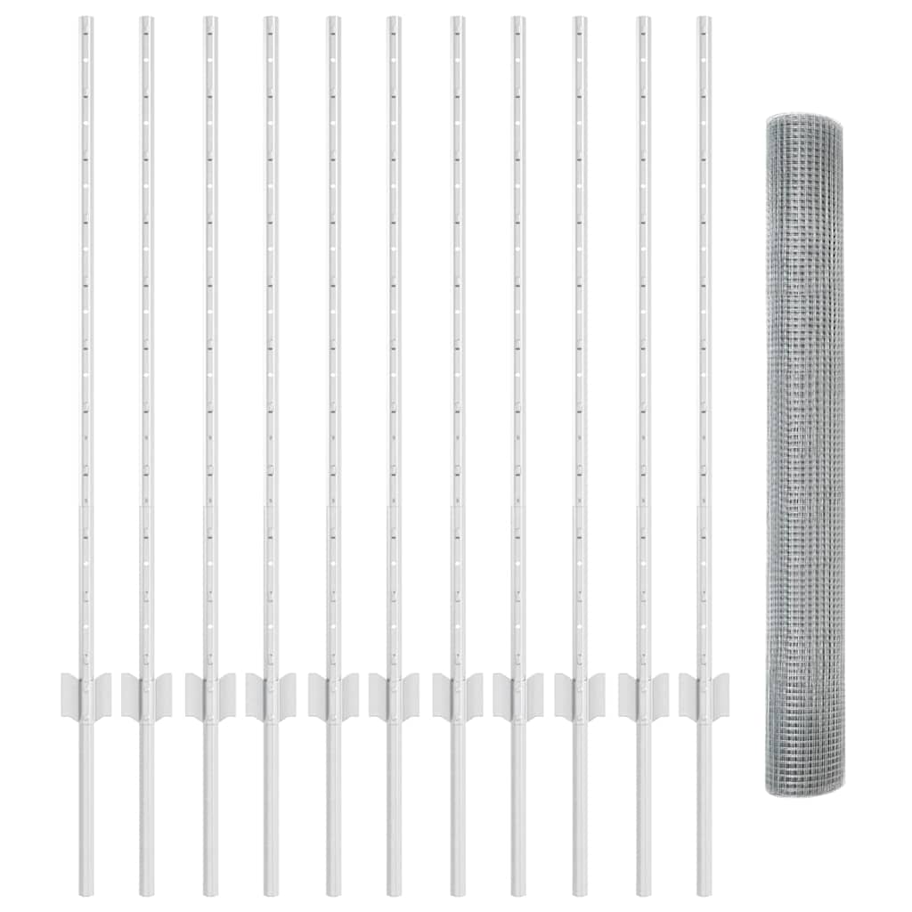 Recinzione in rete saldata zincata 25 x 1 m con pali