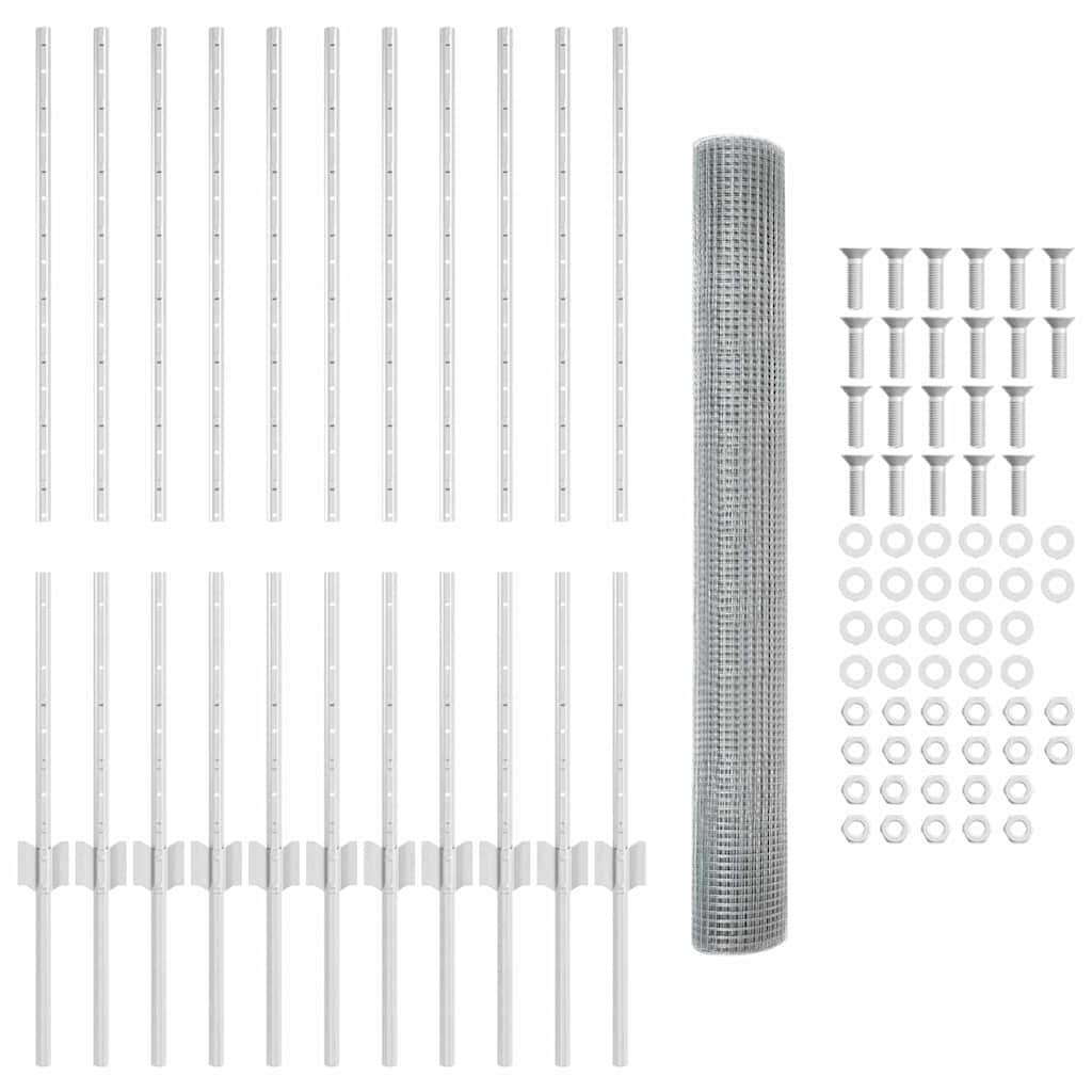 Recinzione in rete saldata zincata 25 x 1 m con pali