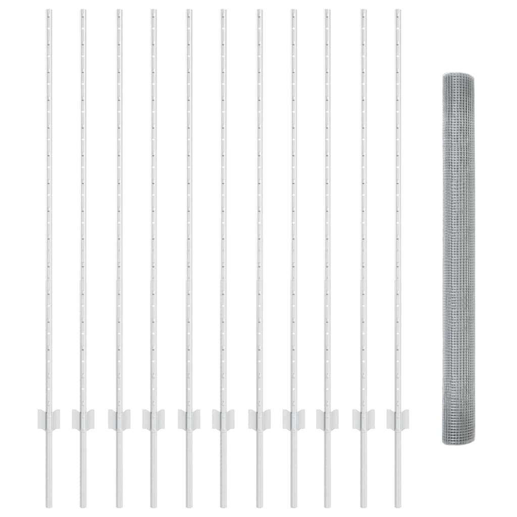 Recinzione in rete saldata zincata 25 x 1,4 m con 44 pali