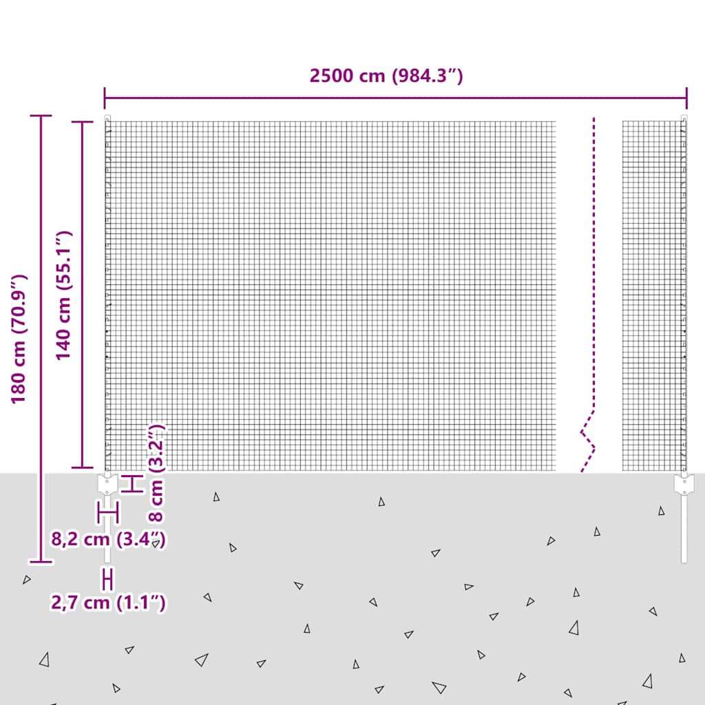 Recinzione in rete saldata con palo 25 x 1,4 m - Acciaio zincato