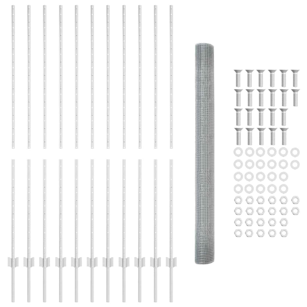 Recinzione in rete saldata zincata 25 x 1,5 m con pali