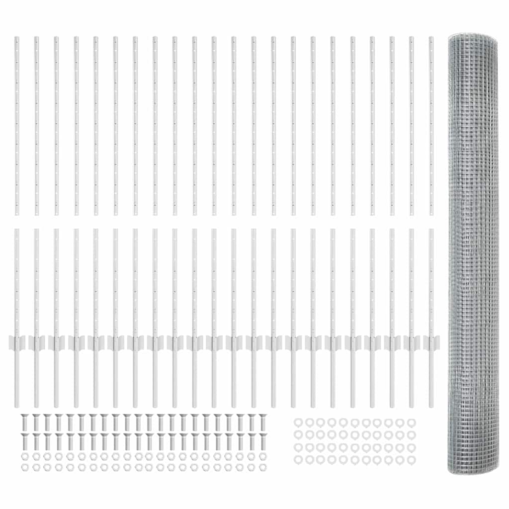 Recinzione in rete saldata zincata 50 x 1,2 m con pali
