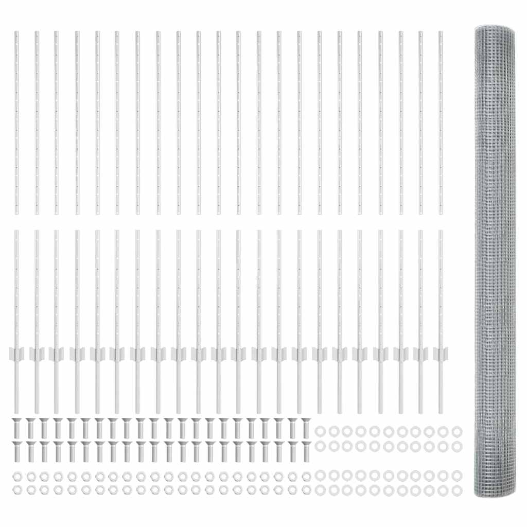 Recinzione in rete saldata zincata 50 x 1,4 m con pali