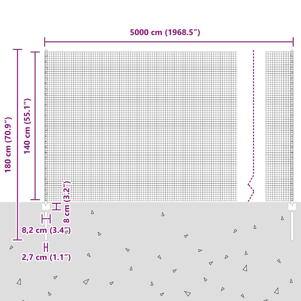 Recinzione in rete saldata zincata 50 x 1,4 m con pali