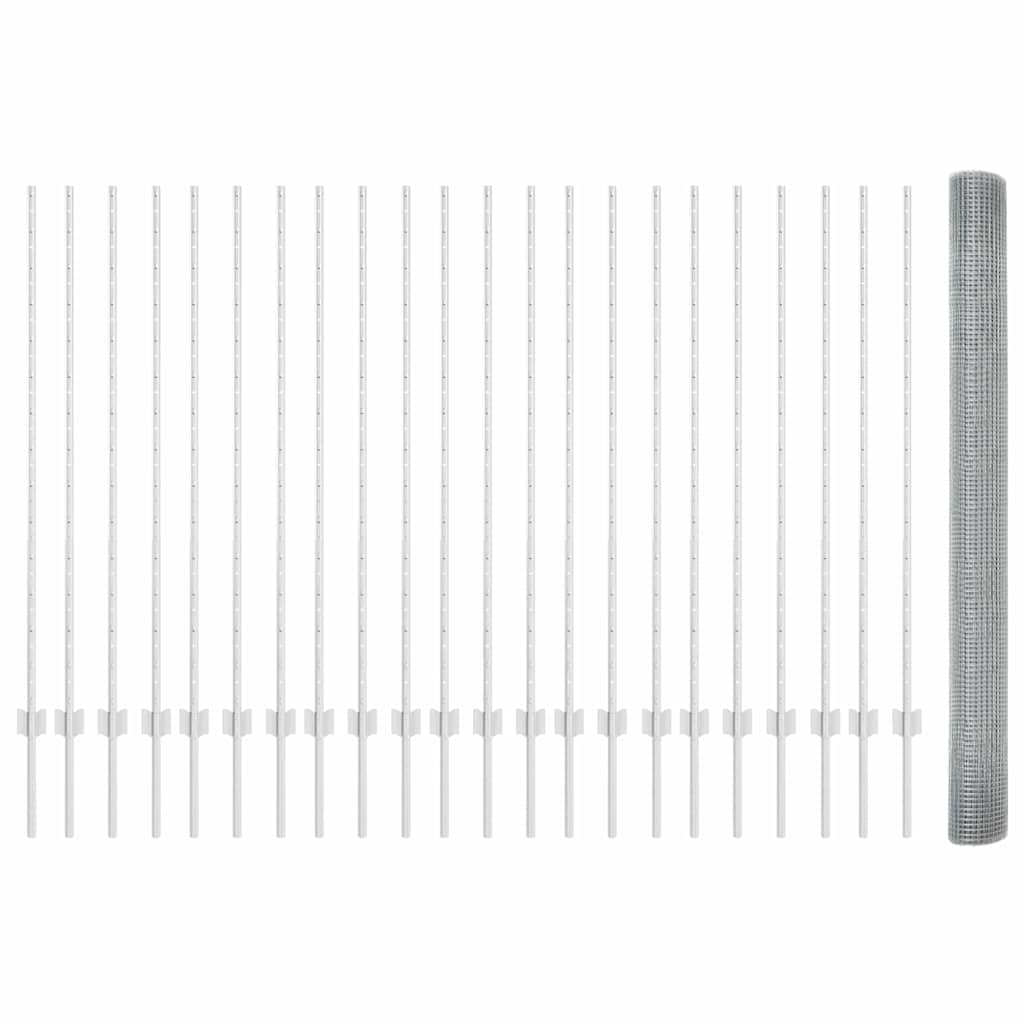Recinzione in rete saldata zincata 50 x 1,4 m con pali