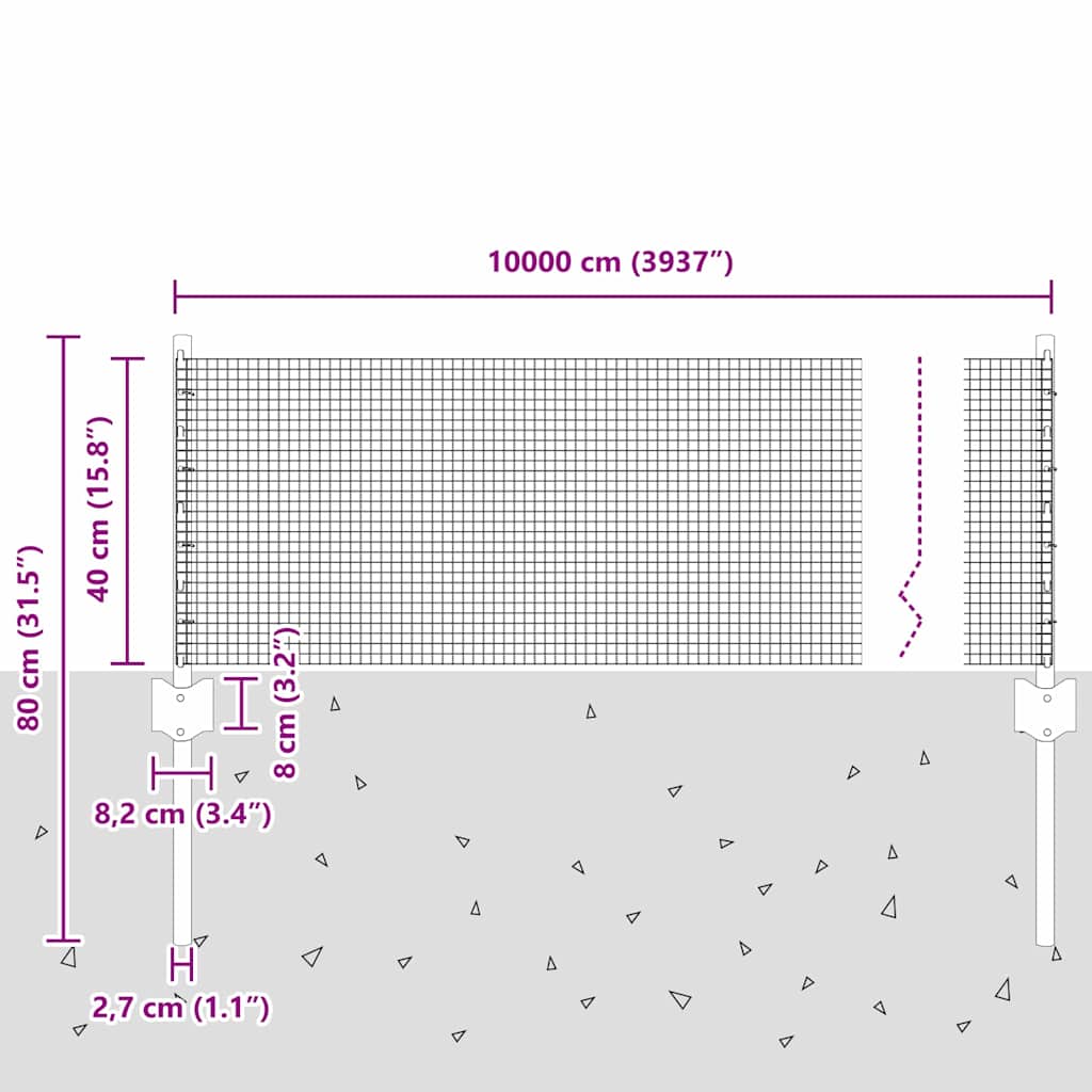 Recinzione in rete saldata con palo 100 x 0,4 m acciaio zincato