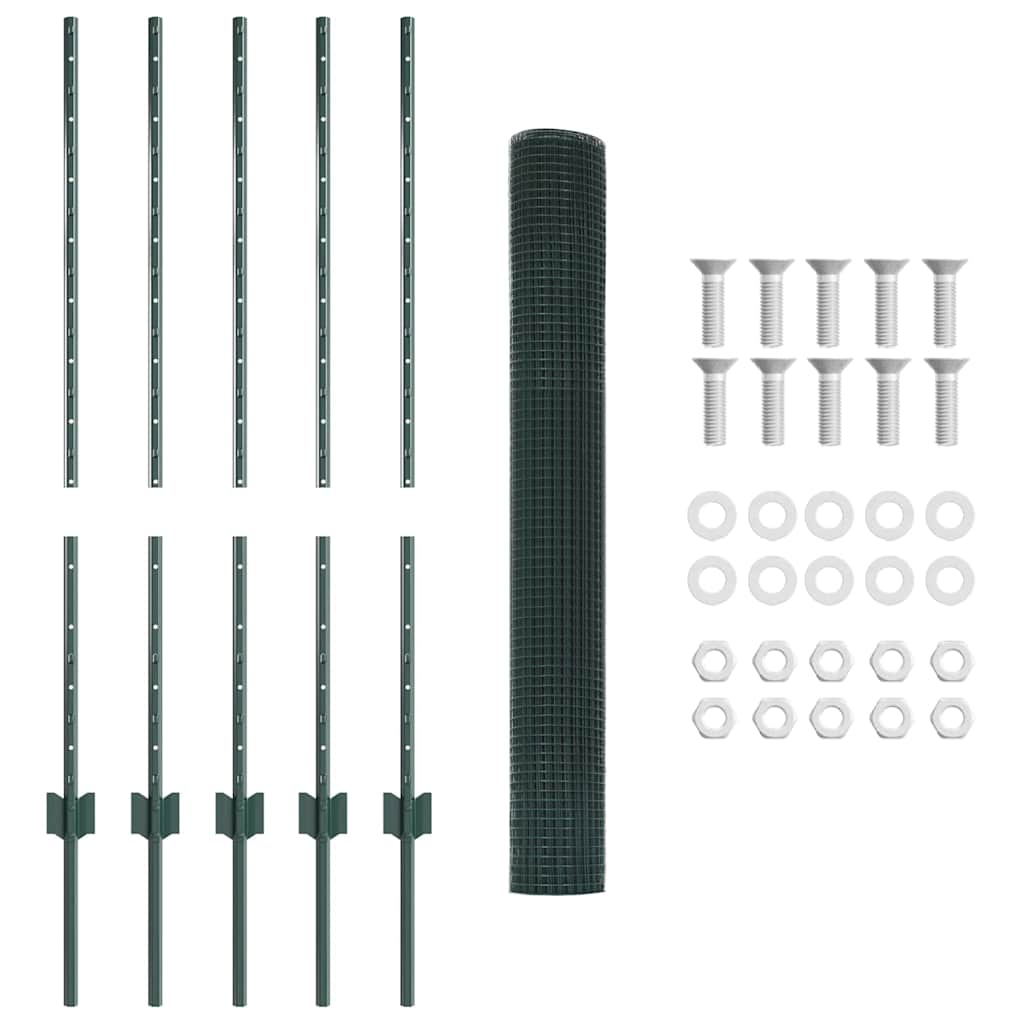 Recinzione in rete saldata con palo 10 x 1 m (L x H) - Acciaio zincato verde