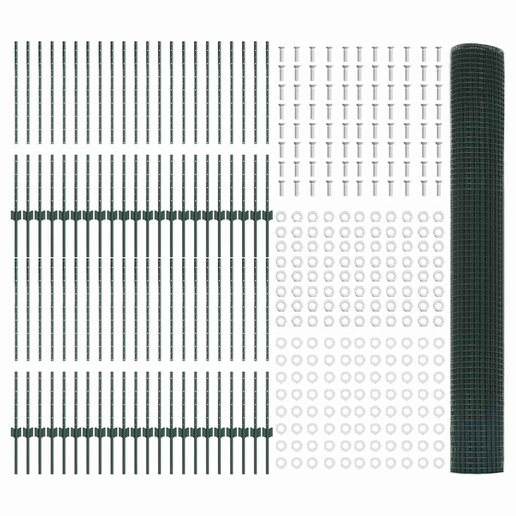 Recinzione in rete saldata con pali 100 x 1 m - Acciaio rivestito PVC verde