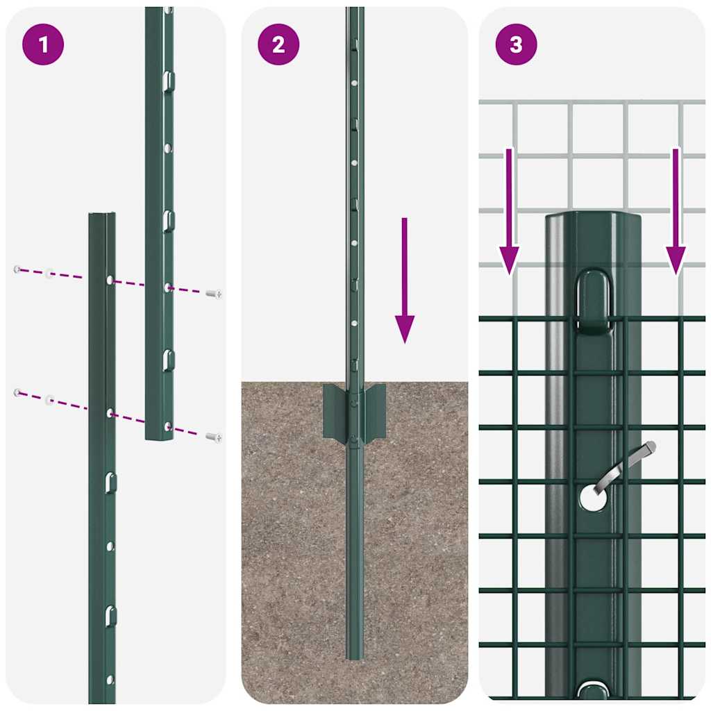 Recinzione in rete saldata con pali 100 x 1 m - Acciaio rivestito PVC verde