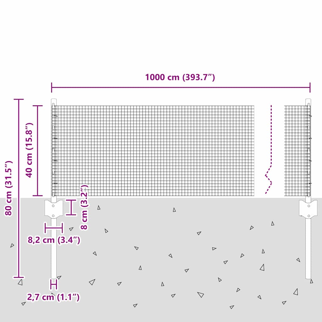 Recinzione in rete saldata con palo 10 x 0,4 m - Acciaio rivestito PVC grigio