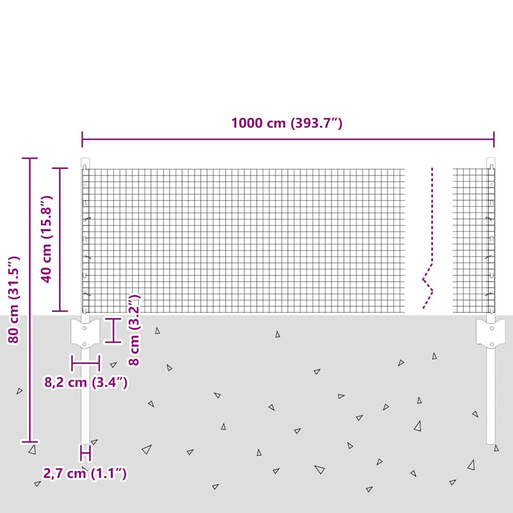 Recinzione in rete saldata con palo 10 x 0,4 m