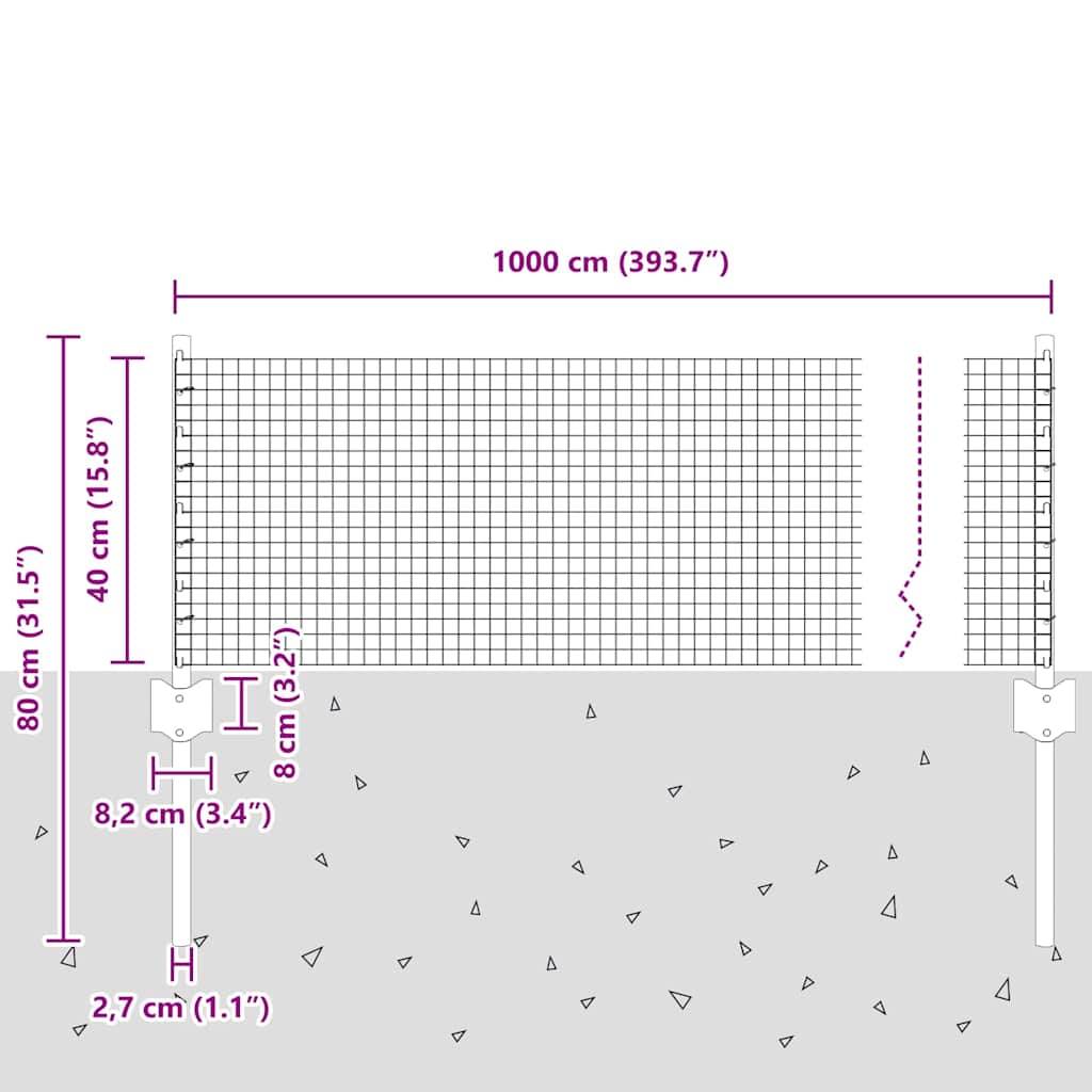 Recinzione in rete saldata con palo 10 x 0,4 m - Acciaio rivestito PVC grigio