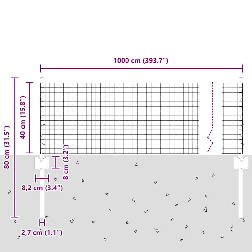 Recinzione in rete saldata con palo 10 x 0,4 m - Acciaio rivestito PVC grigio