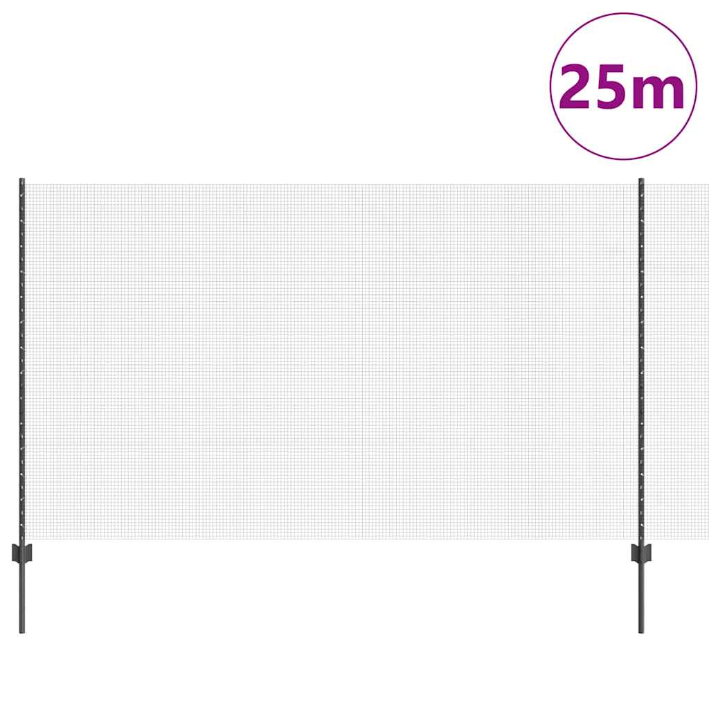 Recinzione in rete saldata zincata grigia 25 x 1,4 m con pali