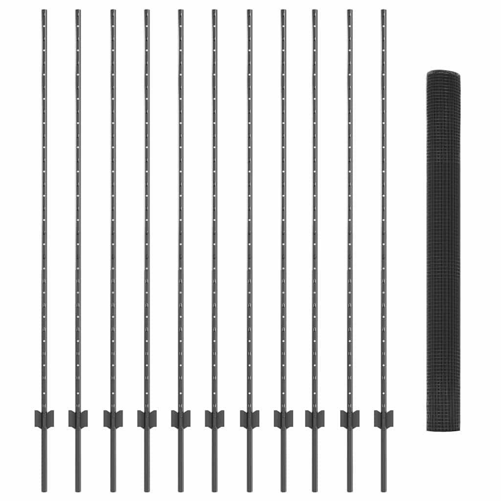 Recinzione in rete saldata con pali 25 x 1,5 m - Acciaio zincato grigio