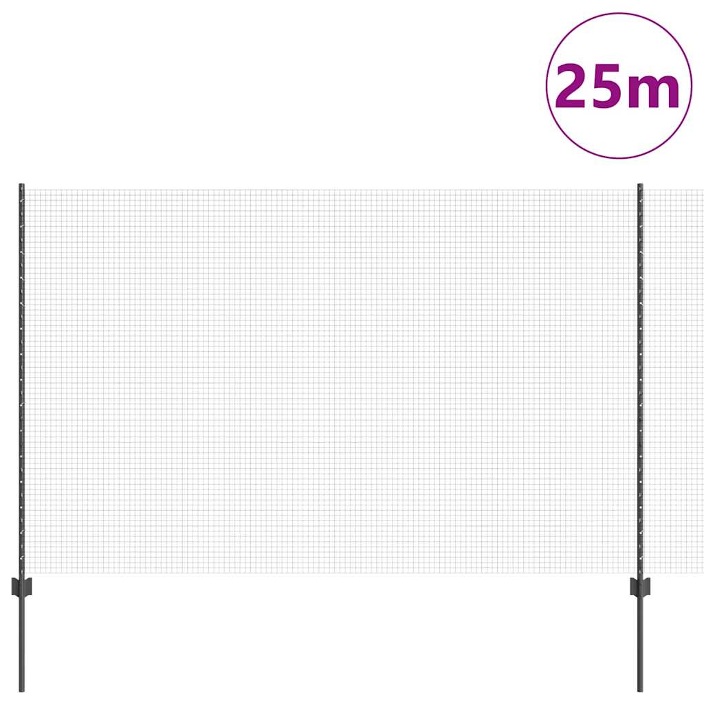 Recinzione in rete saldata con pali 25 x 1,5 m - Acciaio zincato grigio