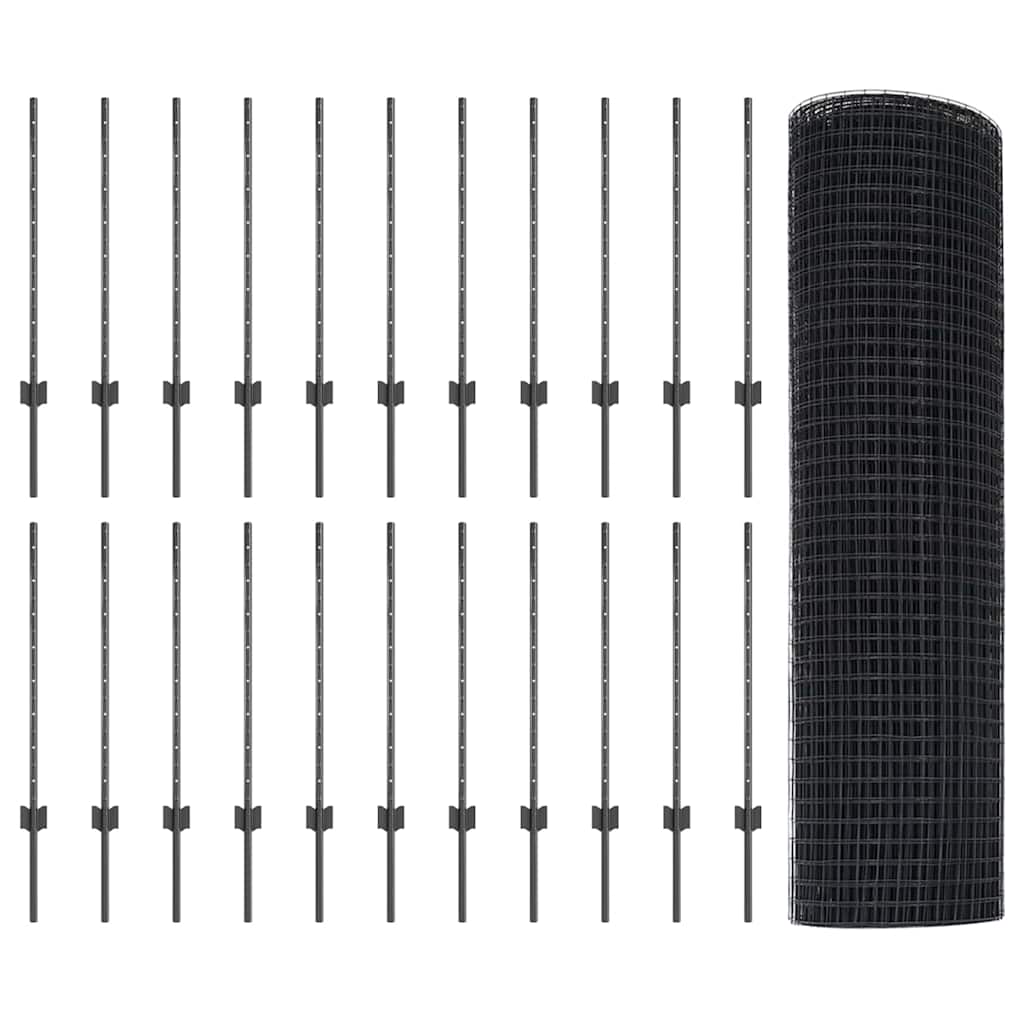 Recinzione in rete saldata con palo 50 x 0,8 m - Acciaio rivestito PVC grigio
