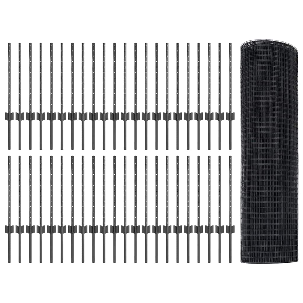 Recinzione in rete saldata con palo 100 x 0,5 m - Acciaio rivestito PVC grigio