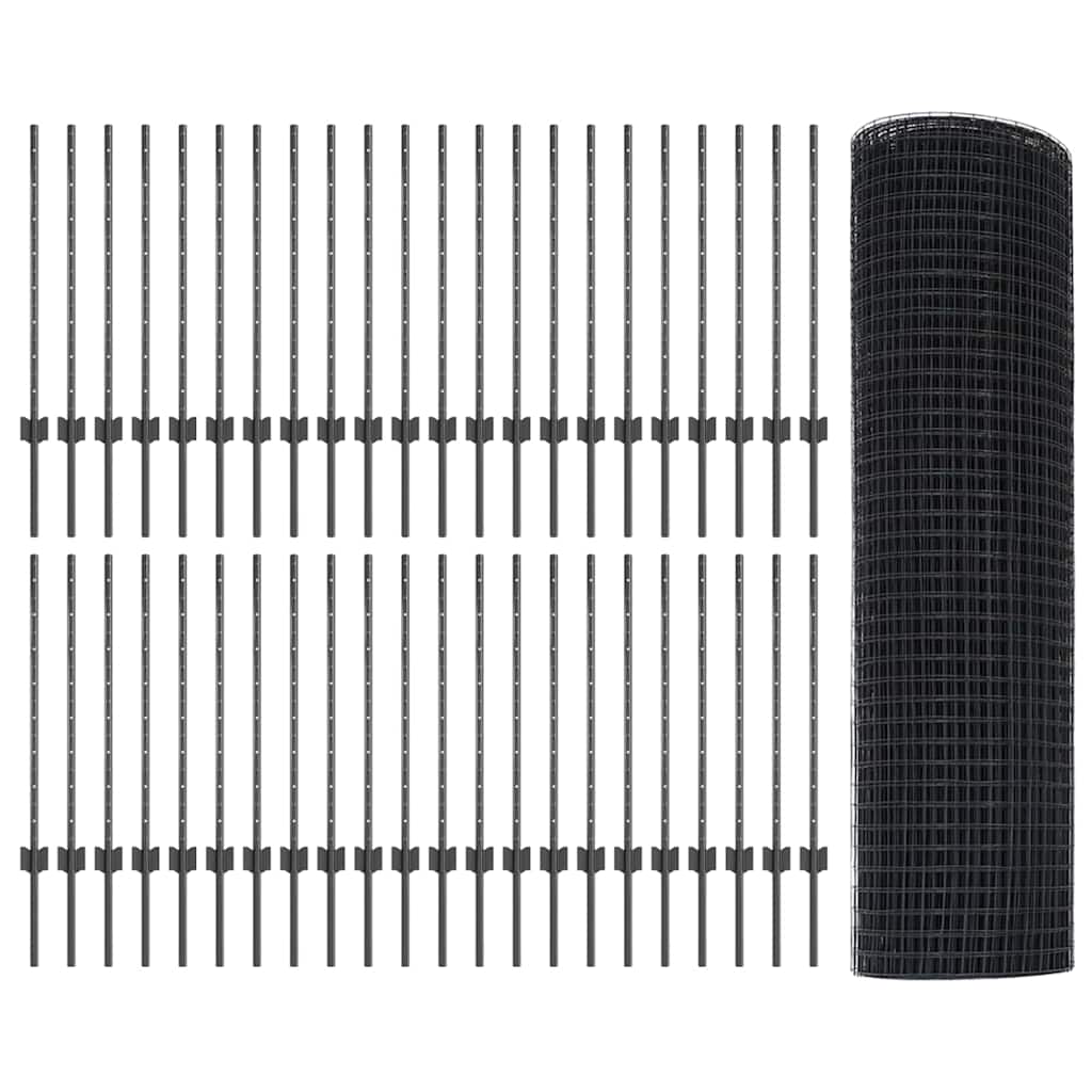 Recinzione in rete saldata con palo 100 x 0,8 m - Acciaio rivestito PVC grigio